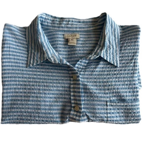J. Crew Rumpled Stripe Popover Blue XL - Picture 4 of 10